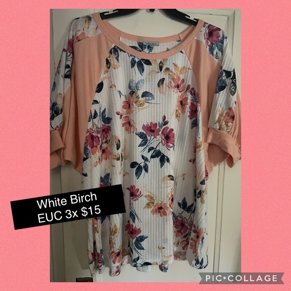 White Birch Floral Blouse with Peach Sleeves